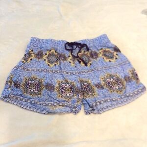 Sophie Rue shorts Blue pink yellow geometric pattern elastic drawstring waist LG